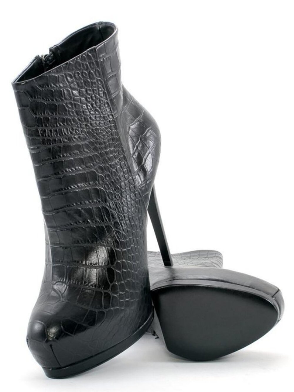 Pour La Victoire Volkova Black Croc Embossed Ankle Booties